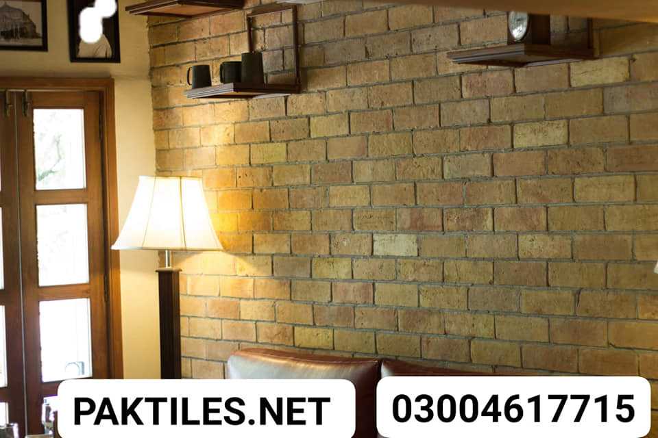 Yellow Gutka Brick Wall Tiles Design Pak Tile yellow brick wall tiles design for living room tv shop lahore