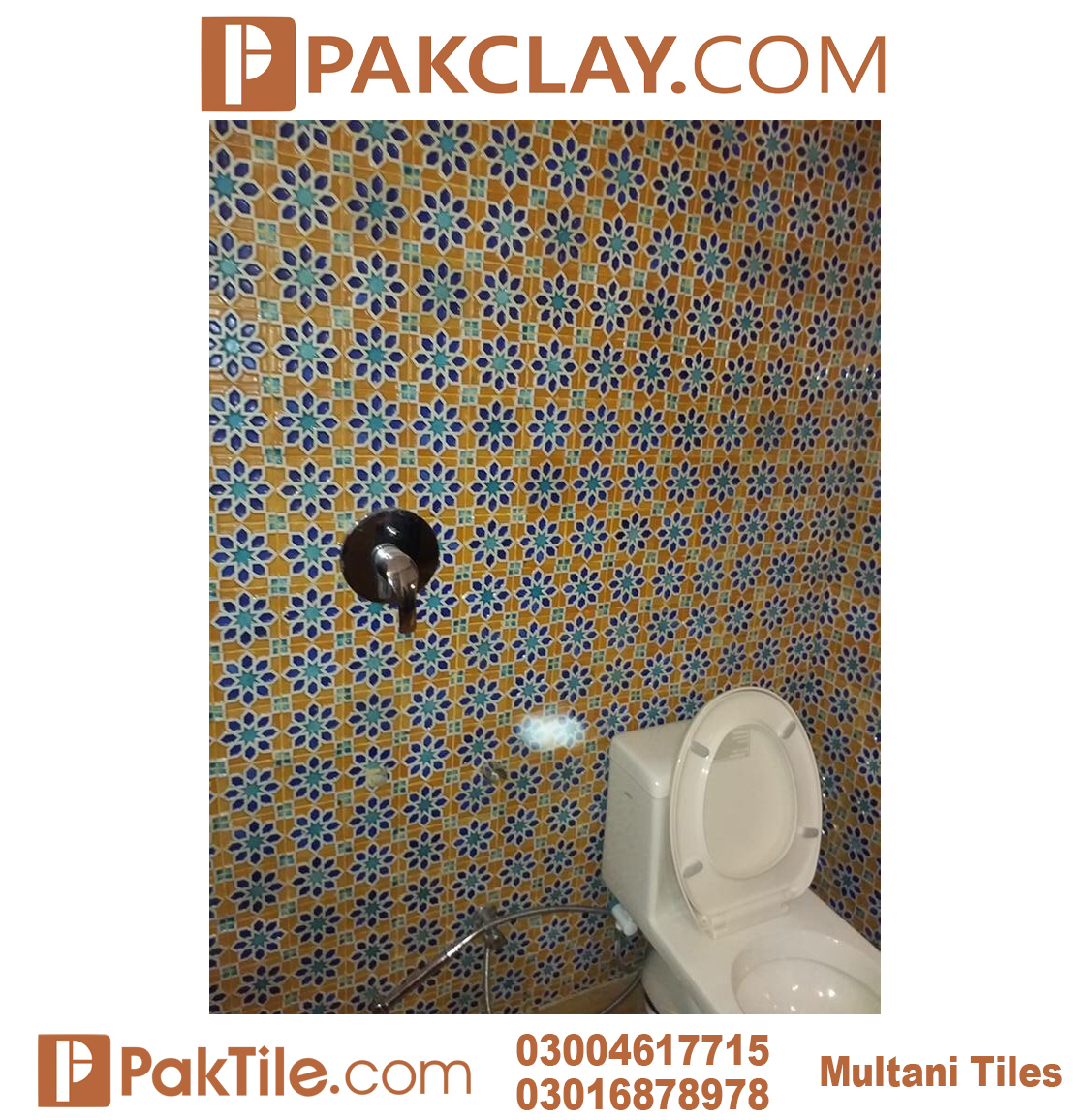 4 Blue Colors Pak Clay Bathroom Wall Multani Tiles and Naqashi