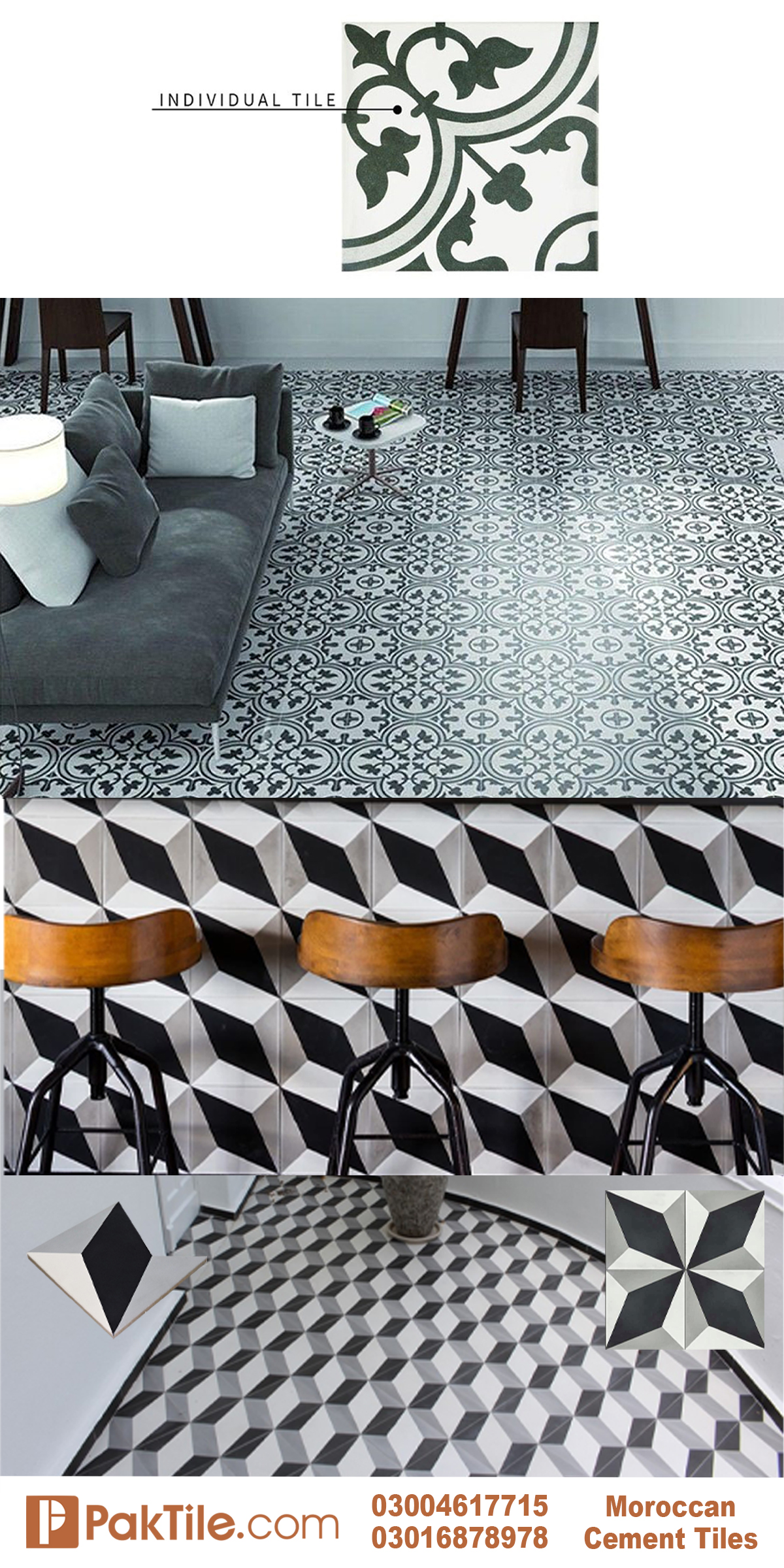 3 Pak Clay Cement Floor Bathroom Tiles Designs