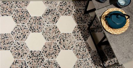 Hexagon Beige Terrazzo tiles texture