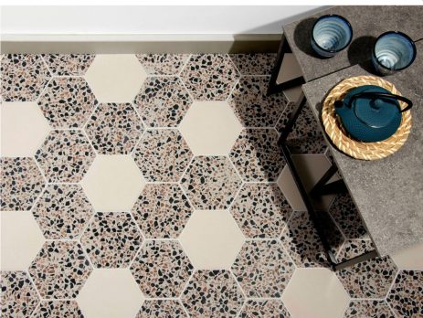 Hexagon Beige Terrazzo tiles texture