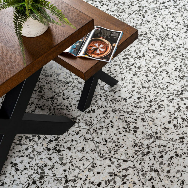 Grey Hexagon Terrazzo Tiles
