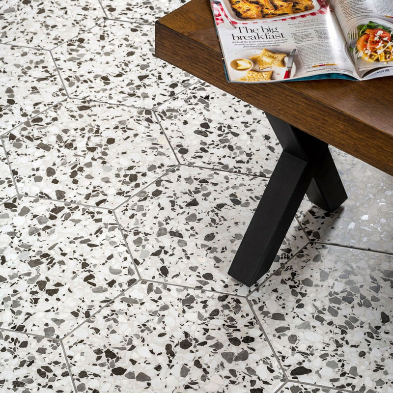 Grey Hexagon Terrazzo Tiles