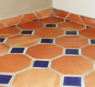 Octagon clay floor tiles and blue mosaic with skirting Lahore