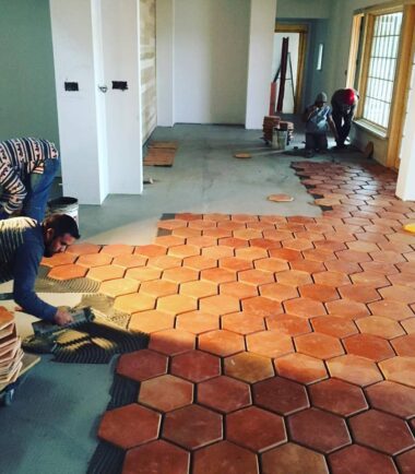 Spanish Handmade Hexagon Terracotta Floor Tiles Installation